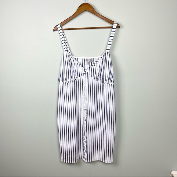 ASOS White Blue Stripe Button Front Dress - Picture 2 of 6